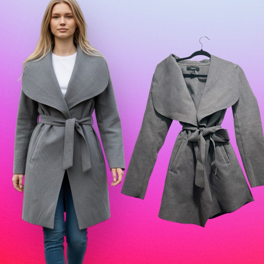 Vintage Y2K Forever 21 Women's Gray Trench Coat - Picture 5 of 10